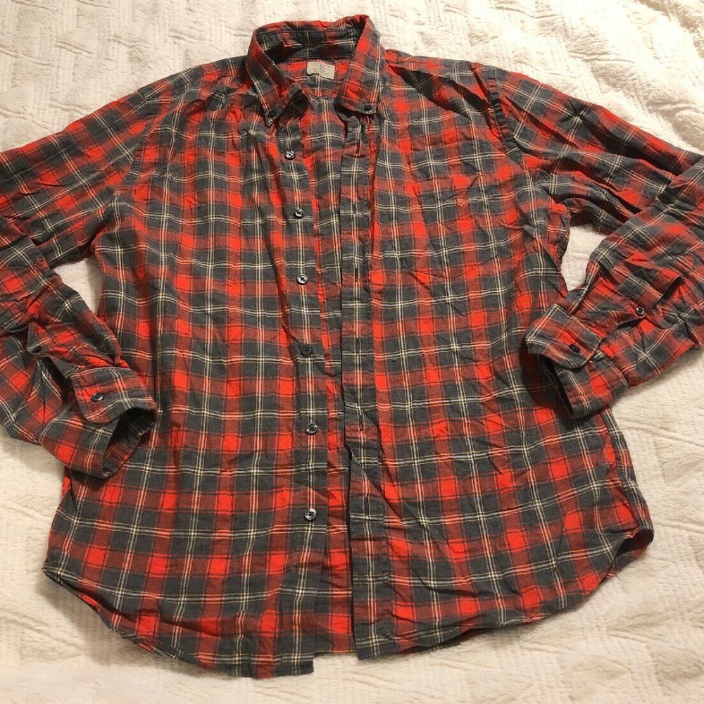 J Crew Mens Medium 2 Ply Cotton LS Button Down Red